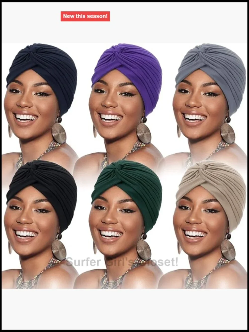 6 Pack Stretchy Beanie Turbans Pre Tied Knot Chemo Head Wraps Soft Sleep Hats